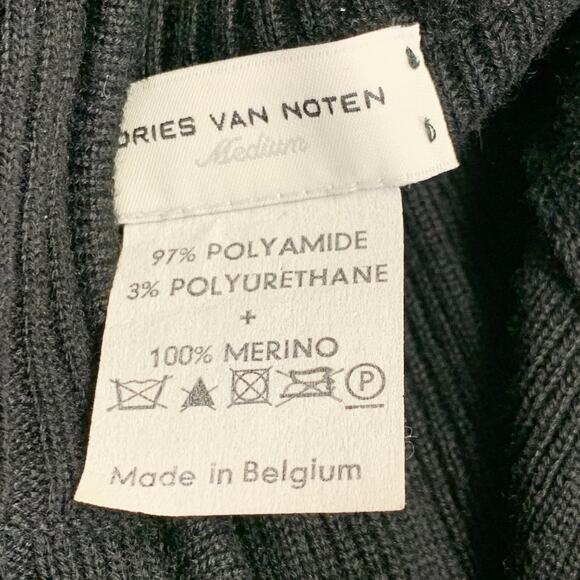 DRIES VAN NOTEN Size M Black Rib Knit Polyamide Blend Quilted 1/4 Zip Pullover - Picture 4 of 4